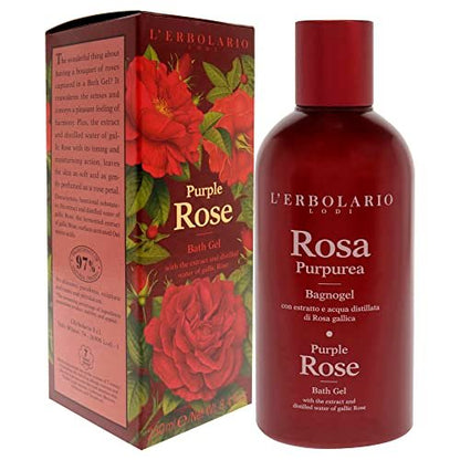 L'Erbolario Purple Rose Shower Gel – Moisturizing Body Wash for Daily Cleansing – Softening Body Soap with Sophisticated Floral Fragrance – 8.4 oz