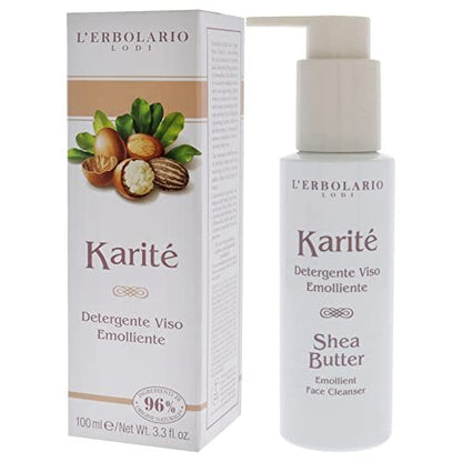 L'Erbolario Shea Butter Emollient Face Cleanser - Daily Facial Cleanser for Oily and Dry Skin, Removes Makeup and Impurities, Restores Natural Glow, 3.3 oz