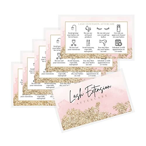 Lash Extension Aftercare Cards - 50 Pack Pink Watercolor & Gold Design Business Card Size for Eyelash Techs - görsel 12