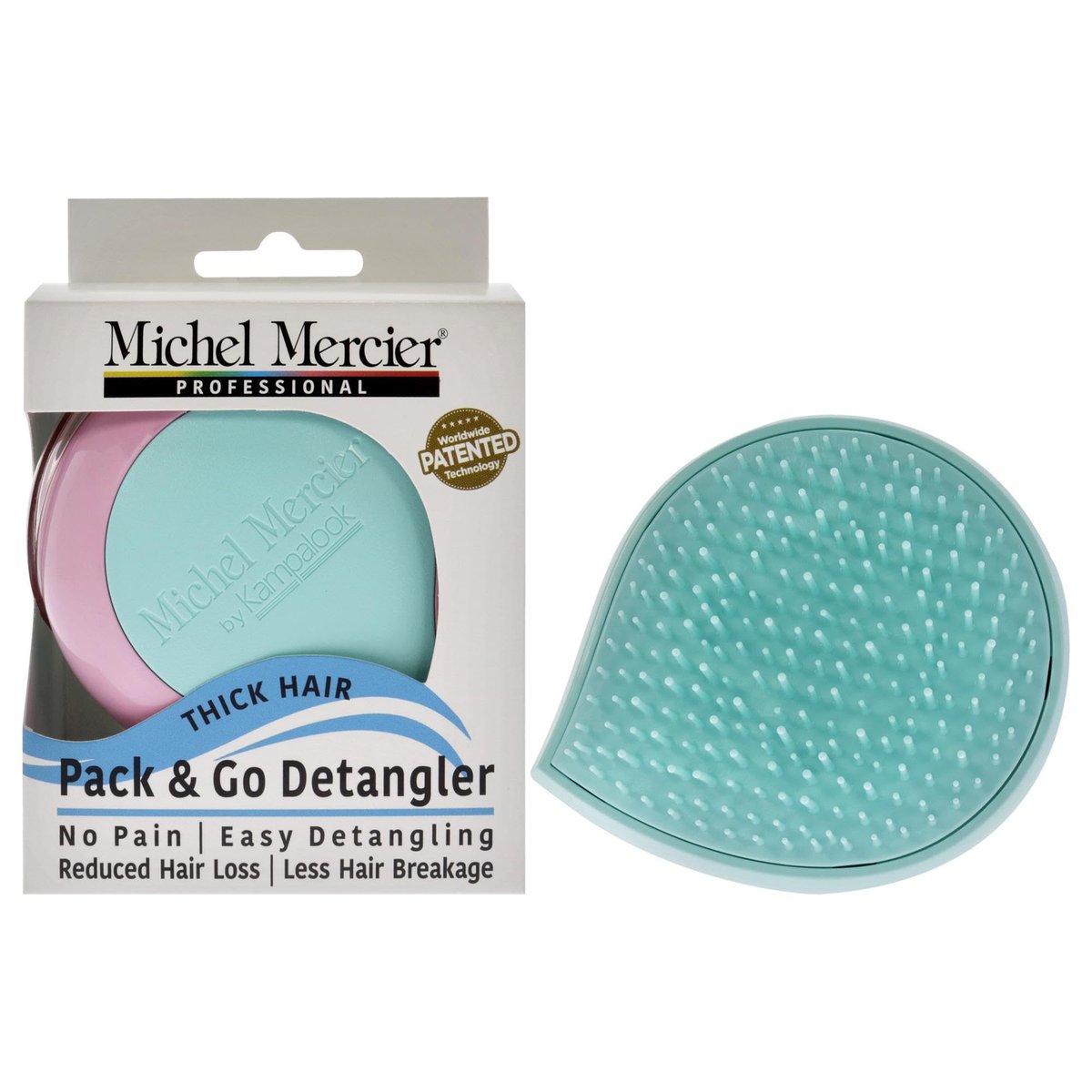 Michel Mercier Pack and Go Detangler - Mini Scalp Massager Hair Brush for Thick Hair, No-Pain Detangling, Reduces Breakage, Turquoise-Pink - görsel 1