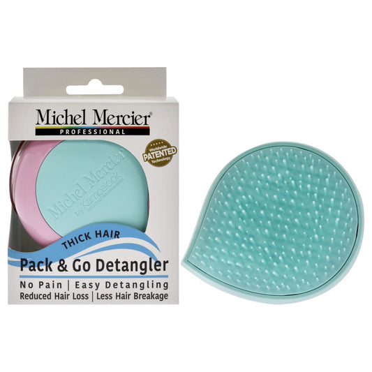 Michel Mercier Pack and Go Detangler - Mini Scalp Massager Hair Brush for Thick Hair, No-Pain Detangling, Reduces Breakage, Turquoise-Pink