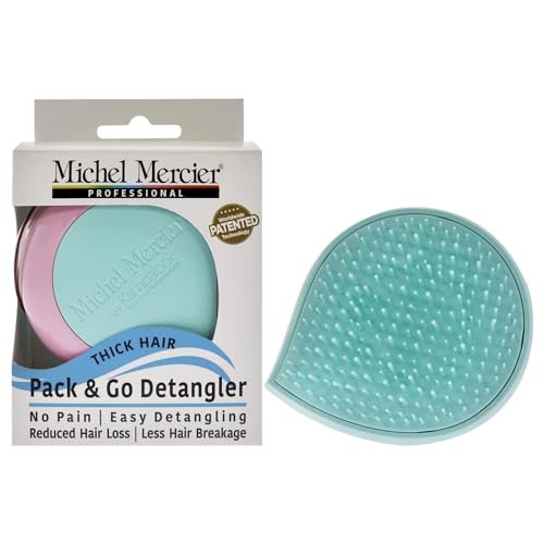 Michel Mercier Pack and Go Detangler - Mini Scalp Massager Hair Brush for Thick Hair, No-Pain Detangling, Reduces Breakage, Turquoise-Pink - görsel 2