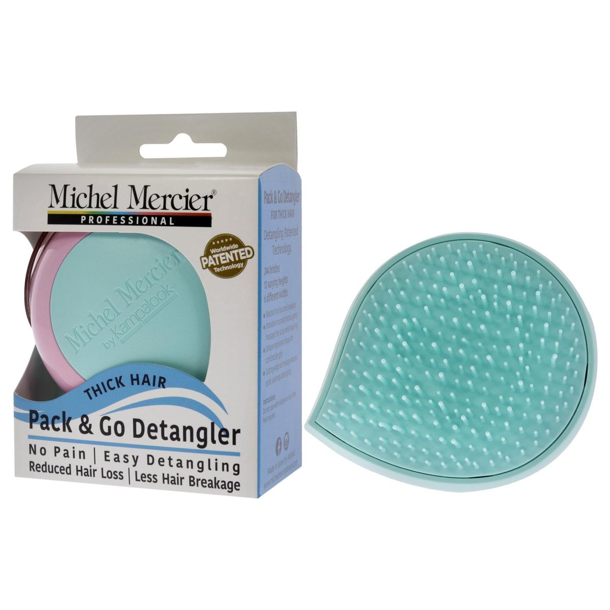 Michel Mercier Pack and Go Detangler - Mini Scalp Massager Hair Brush for Thick Hair, No-Pain Detangling, Reduces Breakage, Turquoise-Pink - görsel 7