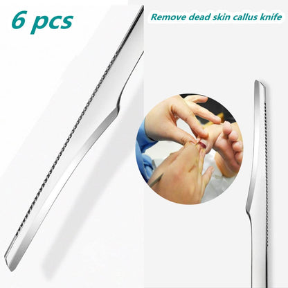 Professional Stainless Steel Foot Scraper Kit - 6 Pcs Pedicure Knife Tools for Dead Skin & Callus Removal Avelisse