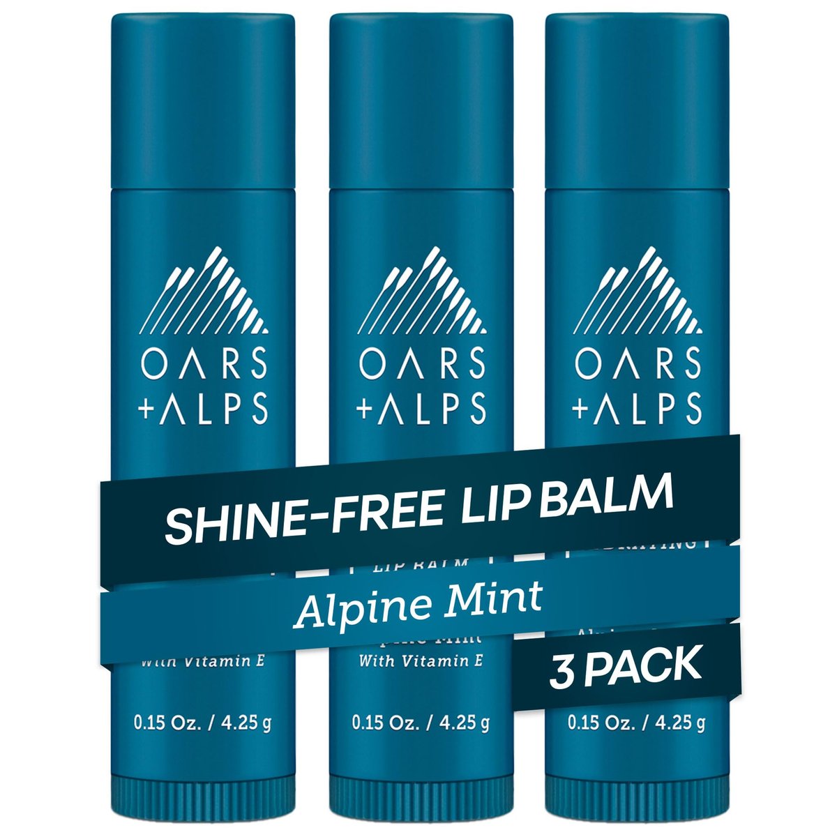 Oars + Alps Clear Lip Balm for Men & Women, Ultra Hydrating Lip Care Infused with Vitamin E, Alpine Mint Scent, 3-Pack Avelisse