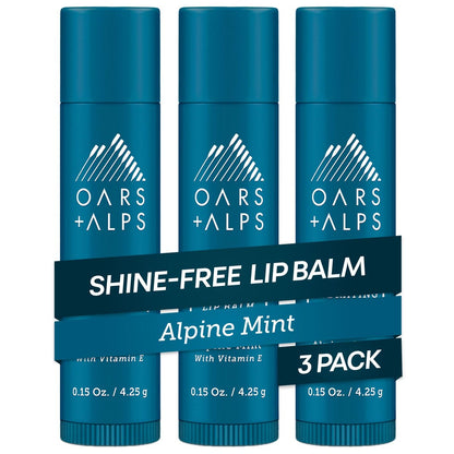Oars + Alps Clear Lip Balm for Men & Women, Ultra Hydrating Lip Care Infused with Vitamin E, Alpine Mint Scent, 3-Pack Avelisse