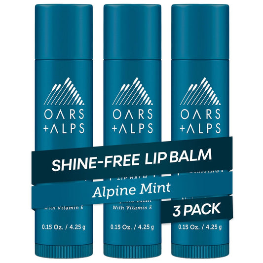 Oars + Alps Clear Lip Balm for Men & Women, Ultra Hydrating Lip Care Infused with Vitamin E, Alpine Mint Scent, 3-Pack Avelisse