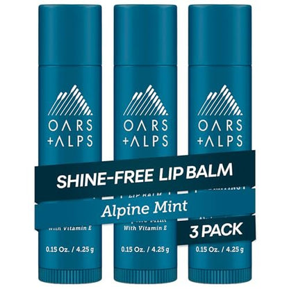 Oars + Alps Clear Lip Balm for Men & Women, Ultra Hydrating Lip Care Infused with Vitamin E, Alpine Mint Scent, 3-Pack Avelisse