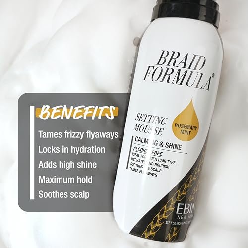 EBIN NEW YORK Braid Formula Setting Mousse with Sweet Almond Oil - 12.49 oz - Long-Lasting Hold for Braids & Styles Avelisse