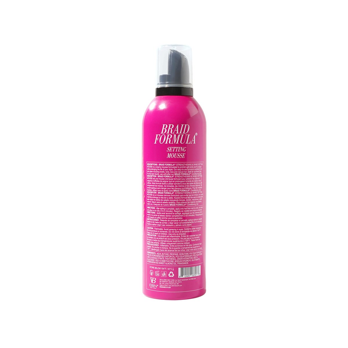 EBIN NEW YORK Braid Formula Setting Mousse with Sweet Almond Oil - 12.49 oz - Long-Lasting Hold for Braids & Styles Avelisse