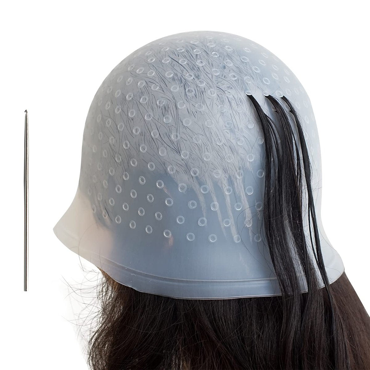 Pre-Holed Silicone Hair Highlighting Cap – Reusable Bleaching Cap with Hook for DIY Dyeing - görsel 1