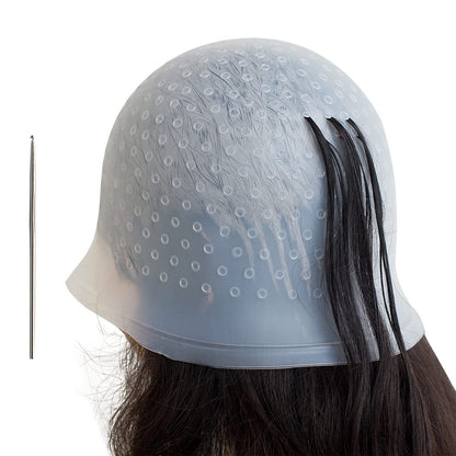 Pre-Holed Silicone Hair Highlighting Cap – Reusable Bleaching Cap with Hook for DIY Dyeing