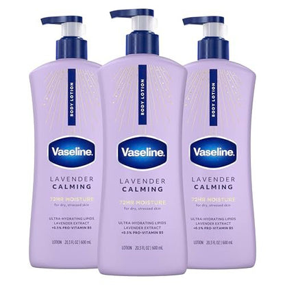 Vaseline Intensive Care Calm Healing Body Lotion, 3 Pack, 20.3 oz Each for Dry Skin Relief with Lavender Extract