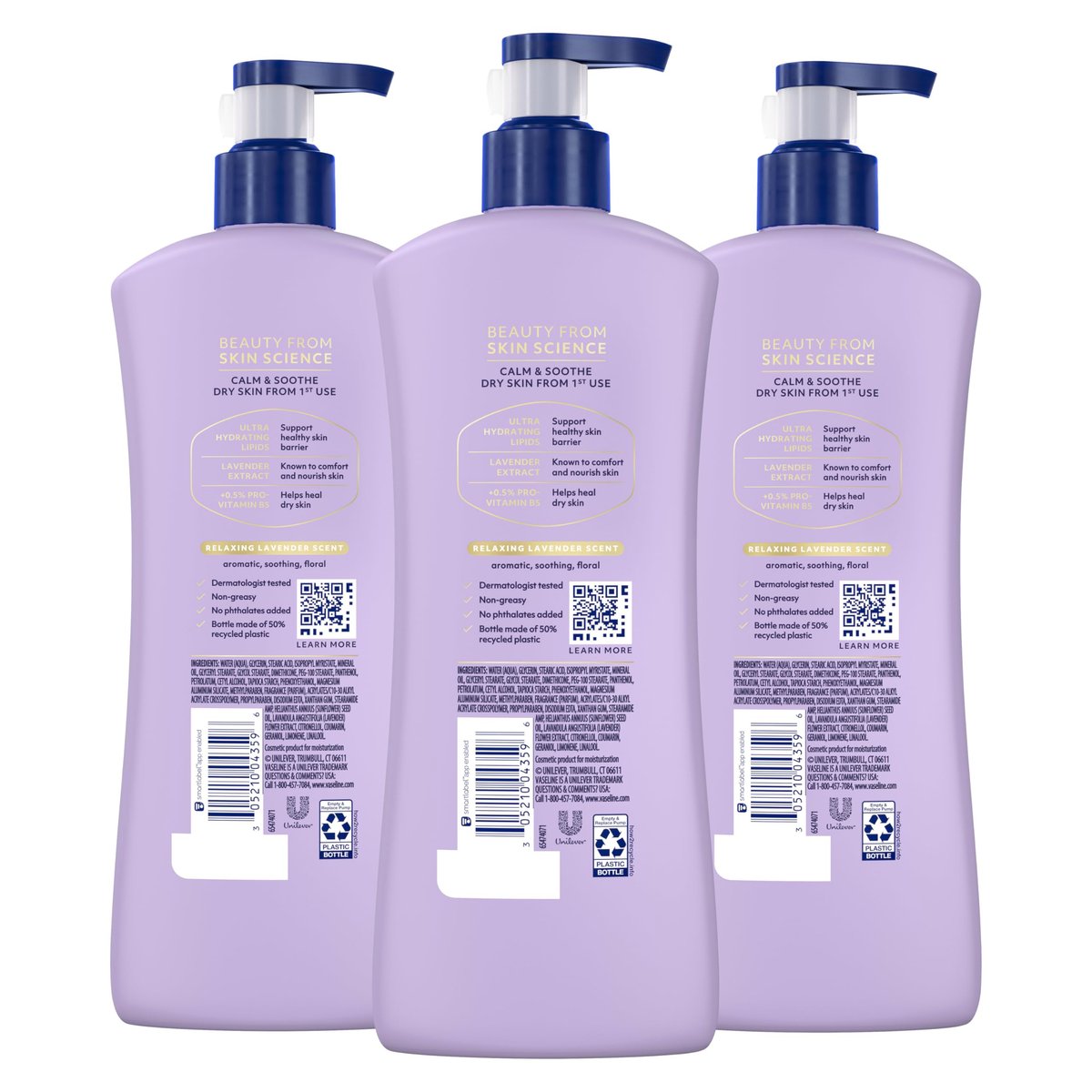 Vaseline Intensive Care Calm Healing Body Lotion, 3 Pack, 20.3 oz Each for Dry Skin Relief with Lavender Extract - görsel 3