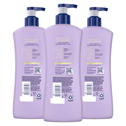 Vaseline Intensive Care Calm Healing Body Lotion, 3 Pack, 20.3 oz Each for Dry Skin Relief with Lavender Extract