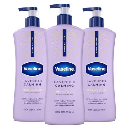 Vaseline Intensive Care Calm Healing Body Lotion, 3 Pack, 20.3 oz Each for Dry Skin Relief with Lavender Extract