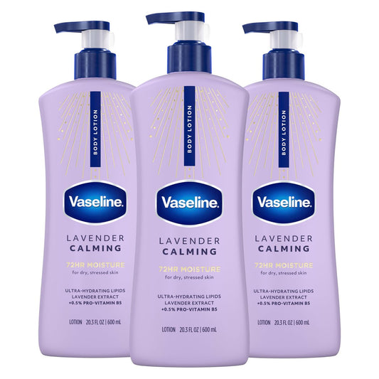 Vaseline Intensive Care Calm Healing Body Lotion, 3 Pack, 20.3 oz Each for Dry Skin Relief with Lavender Extract