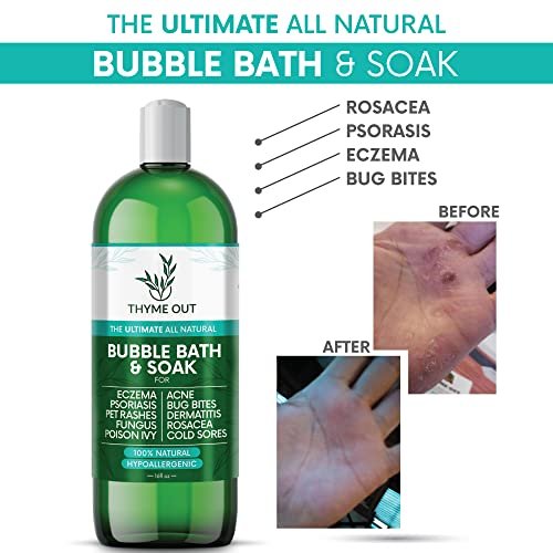All Natural Organic Plant Based Bubble Bath – Hypoallergenic Skin-Soothing Thyme Eczema Bath Soak with Colloidal Oatmeal – Sensitive Skin Bubble Bath for Kids & Adults – 16 oz Avelisse