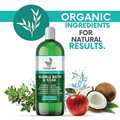 All Natural Organic Plant Based Bubble Bath – Hypoallergenic Skin-Soothing Thyme Eczema Bath Soak with Colloidal Oatmeal – Sensitive Skin Bubble Bath for Kids & Adults – 16 oz Avelisse