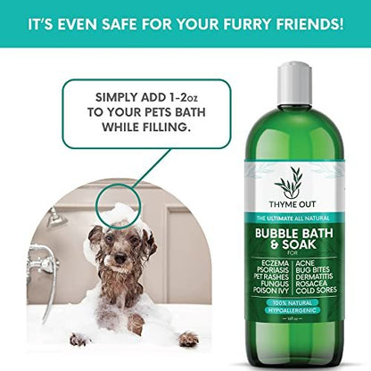 All Natural Organic Plant Based Bubble Bath – Hypoallergenic Skin-Soothing Thyme Eczema Bath Soak with Colloidal Oatmeal – Sensitive Skin Bubble Bath for Kids & Adults – 16 oz Avelisse