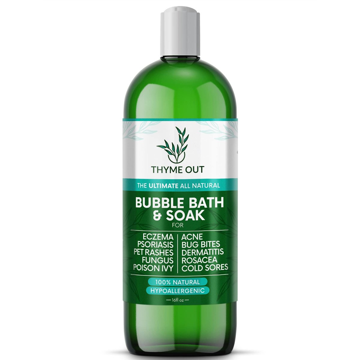 All Natural Organic Plant Based Bubble Bath – Hypoallergenic Skin-Soothing Thyme Eczema Bath Soak with Colloidal Oatmeal – Sensitive Skin Bubble Bath for Kids & Adults – 16 oz Avelisse