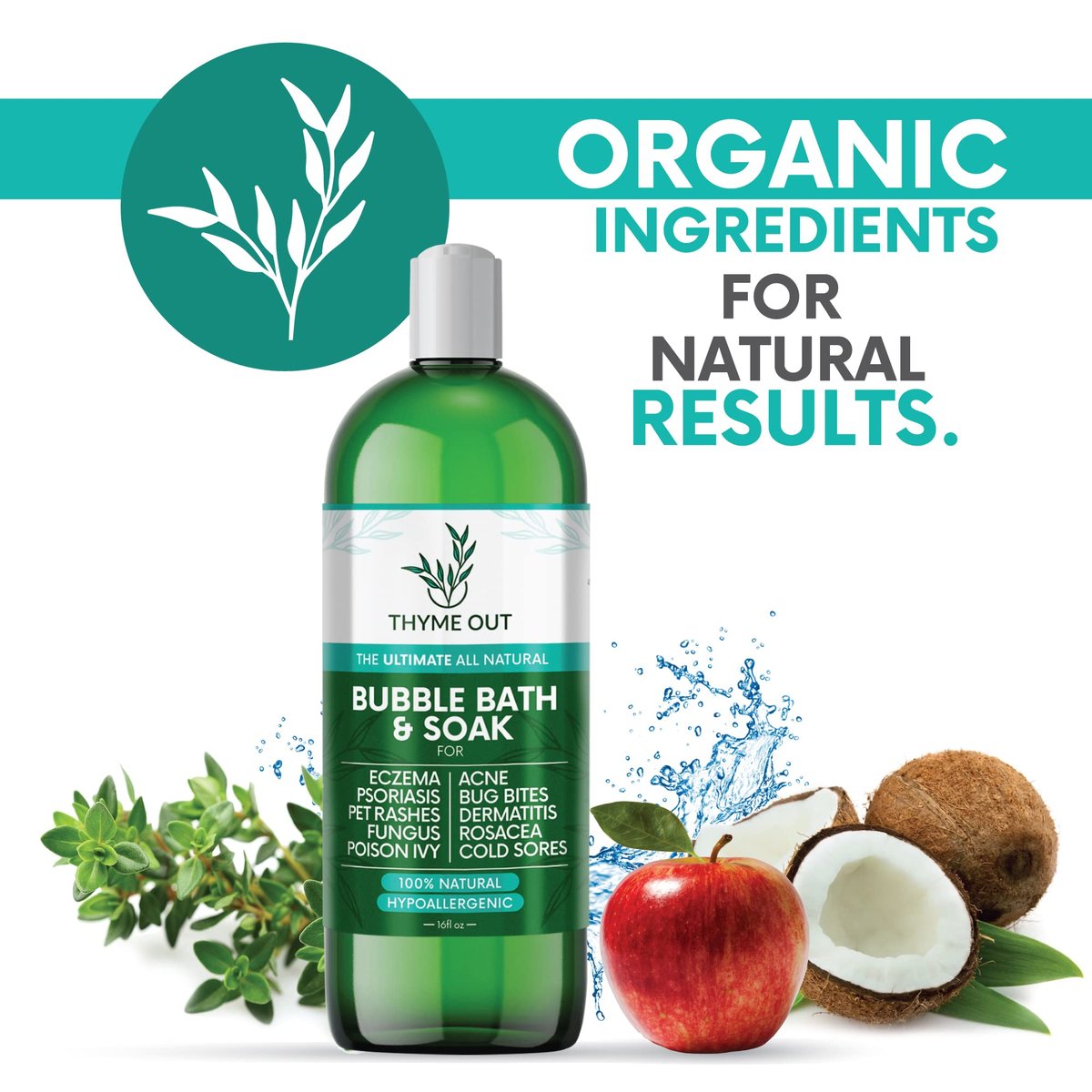 All Natural Organic Plant Based Bubble Bath – Hypoallergenic Skin-Soothing Thyme Eczema Bath Soak with Colloidal Oatmeal – Sensitive Skin Bubble Bath for Kids & Adults – 16 oz Avelisse