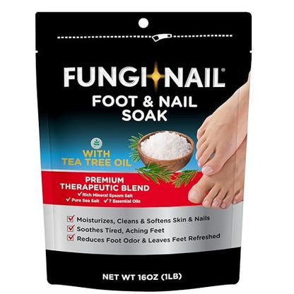 Fungi-Nail Foot & Nail Soak with Tea Tree Oil - Moisturize, Reduce Foot Odor & Soothe Aching Feet - Therapeutic Epsom Salt, Sea Salt & Essential Oils - 1 Pound