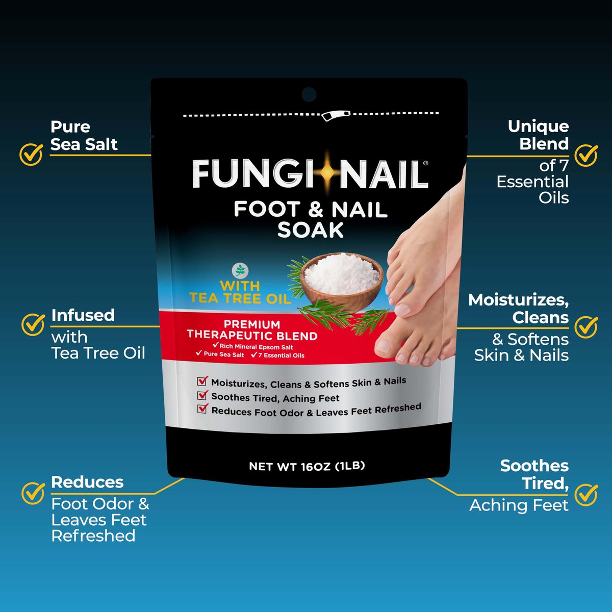 Fungi-Nail Foot & Nail Soak with Tea Tree Oil - Moisturize, Reduce Foot Odor & Soothe Aching Feet - Therapeutic Epsom Salt, Sea Salt & Essential Oils - 1 Pound - görsel 4