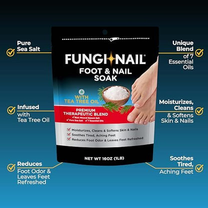 Fungi-Nail Foot & Nail Soak with Tea Tree Oil - Moisturize, Reduce Foot Odor & Soothe Aching Feet - Therapeutic Epsom Salt, Sea Salt & Essential Oils - 1 Pound