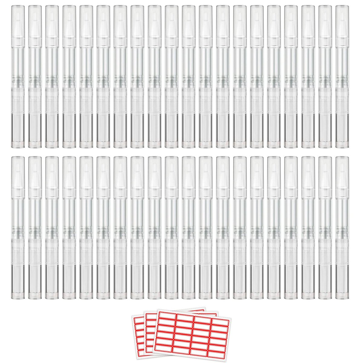 WEBBYBEAR 40 Pieces 3 ml Empty Cuticle Oil Pen Containers, Transparent Twist Pens with Brush Tip, Refillable Cosmetic Lip Gloss Containers with Stickers Avelisse