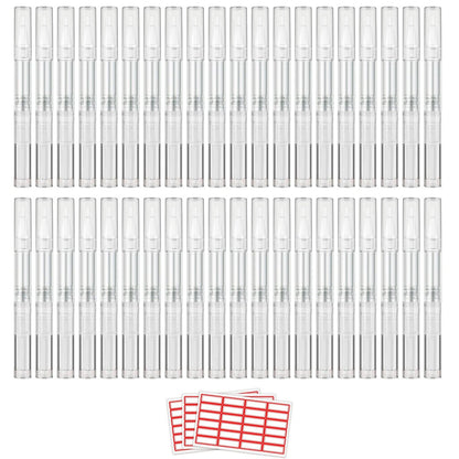 WEBBYBEAR 40 Pieces 3 ml Empty Cuticle Oil Pen Containers, Transparent Twist Pens with Brush Tip, Refillable Cosmetic Lip Gloss Containers with Stickers Avelisse
