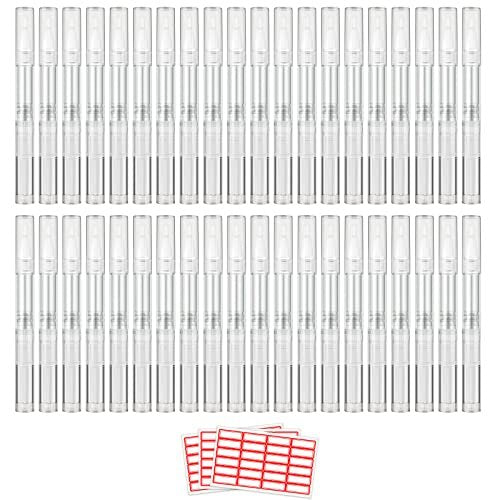 WEBBYBEAR 40 Pieces 3 ml Empty Cuticle Oil Pen Containers, Transparent Twist Pens with Brush Tip, Refillable Cosmetic Lip Gloss Containers with Stickers Avelisse