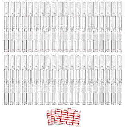 WEBBYBEAR 40 Pieces 3 ml Empty Cuticle Oil Pen Containers, Transparent Twist Pens with Brush Tip, Refillable Cosmetic Lip Gloss Containers with Stickers Avelisse