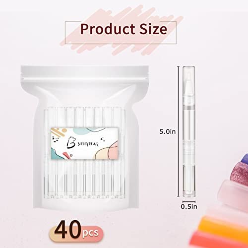 WEBBYBEAR 40 Pieces 3 ml Empty Cuticle Oil Pen Containers, Transparent Twist Pens with Brush Tip, Refillable Cosmetic Lip Gloss Containers with Stickers Avelisse