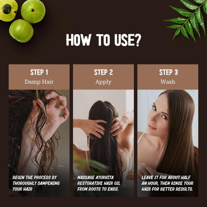 AyurVita Restorative Hair Oil - Amla & Neem for Strengthening, Dryness & Dandruff - Promotes Hair Growth - Men & Women - 2 fl oz