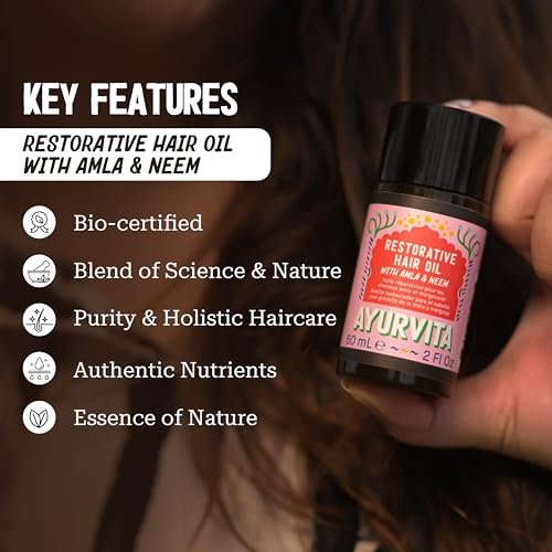AyurVita Restorative Hair Oil - Amla & Neem for Strengthening, Dryness & Dandruff - Promotes Hair Growth - Men & Women - 2 fl oz - görsel 4