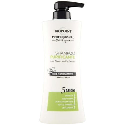 BIOPOINT Professional Shampoo Purificante Normalizing Sebum for Oily Hair - 400 ml (13.5 Fl Oz) Made in Italy