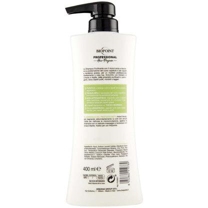 BIOPOINT Professional Shampoo Purificante Normalizing Sebum for Oily Hair - 400 ml (13.5 Fl Oz) Made in Italy