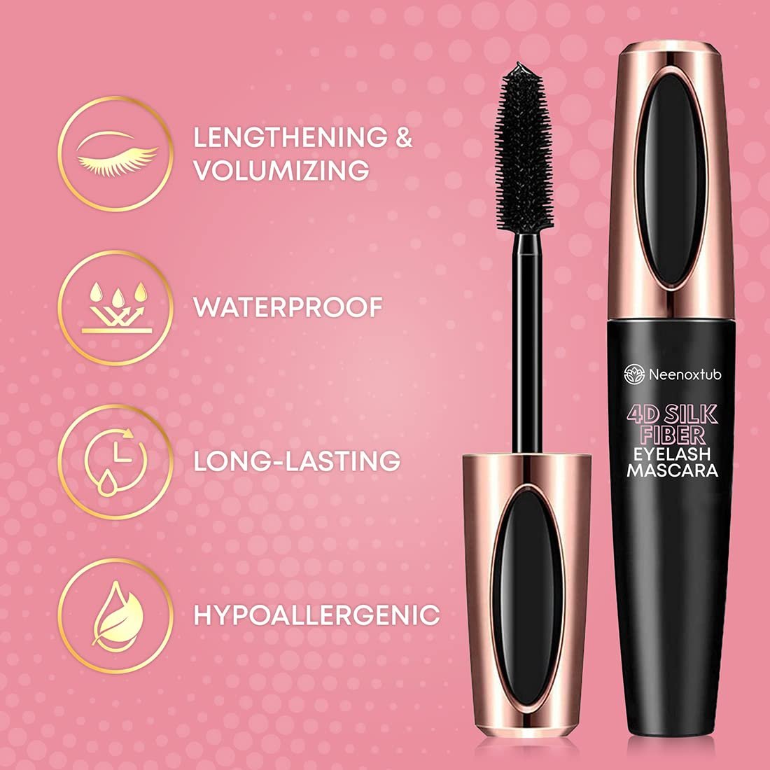 Neenoxtub 4D Silk Fiber Lash Mascara – Lengthening & Thickening, Waterproof, Smudge-Proof, Hypoallergenic (2-Pack, Black) - görsel 5