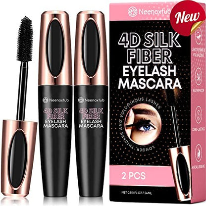 Neenoxtub 4D Silk Fiber Lash Mascara – Lengthening & Thickening, Waterproof, Smudge-Proof, Hypoallergenic (2-Pack, Black)