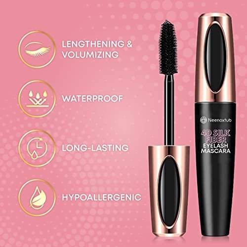 Neenoxtub 4D Silk Fiber Lash Mascara – Lengthening & Thickening, Waterproof, Smudge-Proof, Hypoallergenic (2-Pack, Black) - görsel 6