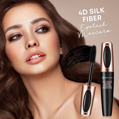 Neenoxtub 4D Silk Fiber Lash Mascara – Lengthening & Thickening, Waterproof, Smudge-Proof, Hypoallergenic (2-Pack, Black)
