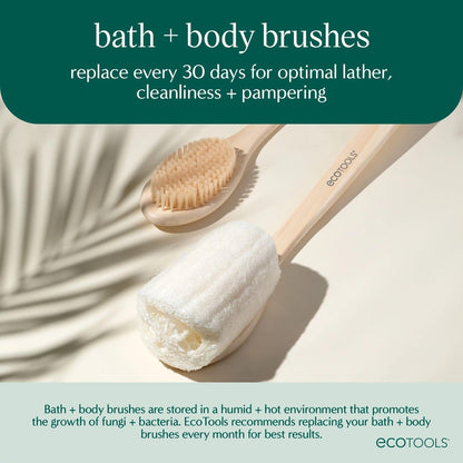 EcoTools Buff + Polish Bath Brush – Long Handle Exfoliating Shower Brush for Back, Eco-Friendly, Vegan, Cruelty-Free