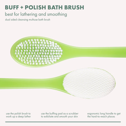 EcoTools Buff + Polish Bath Brush – Long Handle Exfoliating Shower Brush for Back, Eco-Friendly, Vegan, Cruelty-Free