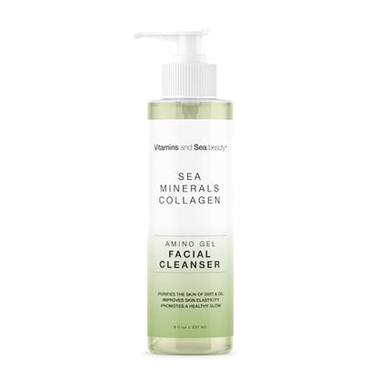 Amino Gel Facial Cleanser with Sea Minerals & Collagen – Radiance, Oil Control, and Elasticity – Vegan, Paraben-Free, 8 fl oz Avelisse