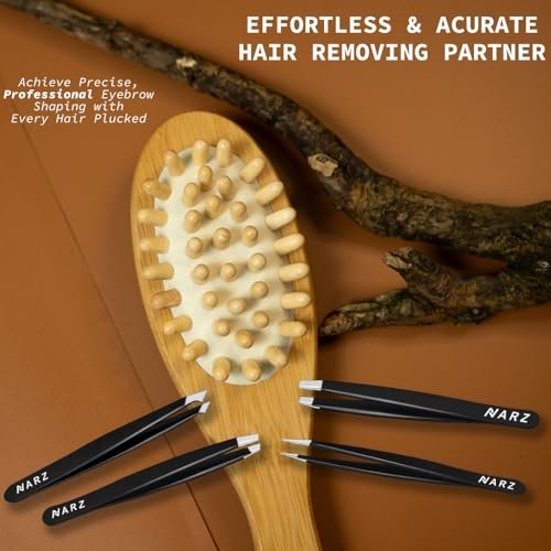 NARZ 4-Piece Professional Stainless Steel Tweezers Set for Women & Men – Precision Eyebrow & Ingrown Hair Tweezers (Black) - görsel 10