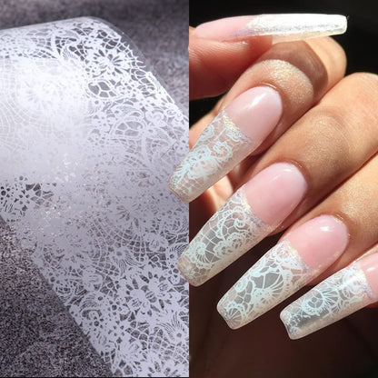 SINSEN Lace Nail Art Foil Transfer Stickers - Black White Flower Starry Sky Decals for Women Manicure Tips