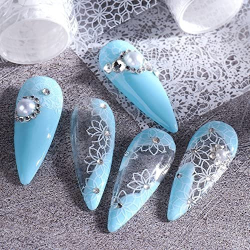 SINSEN Lace Nail Art Foil Transfer Stickers - Black White Flower Starry Sky Decals for Women Manicure Tips - görsel 8