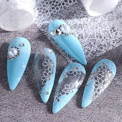 SINSEN Lace Nail Art Foil Transfer Stickers - Black White Flower Starry Sky Decals for Women Manicure Tips