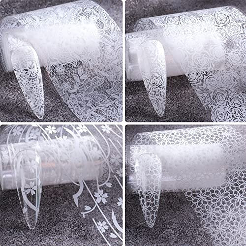 SINSEN Lace Nail Art Foil Transfer Stickers - Black White Flower Starry Sky Decals for Women Manicure Tips - görsel 14